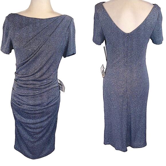 Betsy & Adam Ruched Glitter Knit Short Sleeve Sheath Cocktail Dress Size 8 NWT - Picture 3 of 11